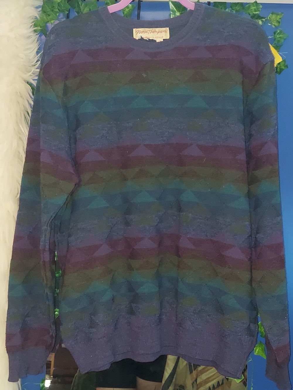 Vintage Norm Thompson Multi-Striped Triangle Jewel-Tone Knit Sweater